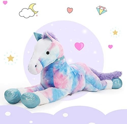 MorisMos 4ft Blue Giant Horse Stuffed Animal 47inches Soft Plush Pillow PP Filled Large Toy Kids Unisex Embroidered ODM