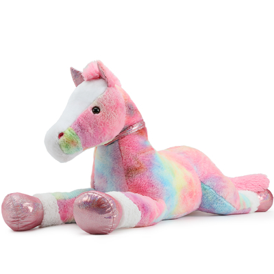 MorisMos Large 3ft Pink Stuffed Animal Plush 35 Inch Big Rainbow Horse Pillow Toy Soft Cotton Unisex Kids Party Gift OPP