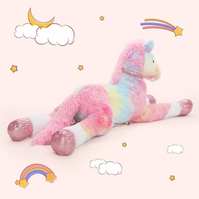 MorisMos Large 3ft Pink Stuffed Animal Plush 35 Inch Big Rainbow Horse Pillow Toy Soft Cotton Unisex Kids Party Gift OPP
