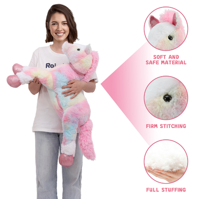 OEM Quality MORISMOS Large 3ft Pink Pony Stuffed Animal Plush 35 Inch Big Rainbow Horse Pillow Toy Soft Cotton PP Comfortable