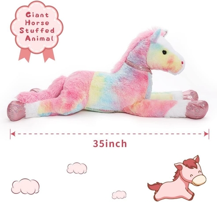 MorisMos 3ft Large Pink Cotton Stuffed Animal Plush Toy 35 Inch Big Rainbow Horse Pillow Soft Unisex PP Filling Kids Party Gifts