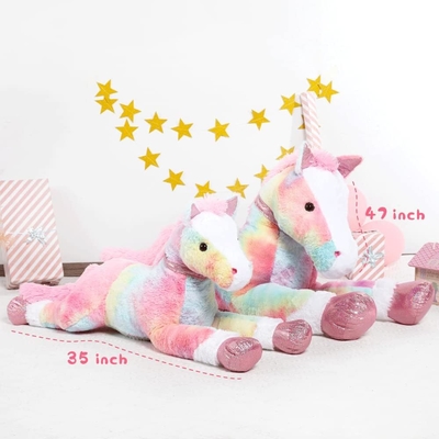 MorisMos 3ft Large Pink Cotton Stuffed Animal Plush Toy 35 Inch Big Rainbow Horse Pillow Soft Unisex PP Filling Kids Party Gifts