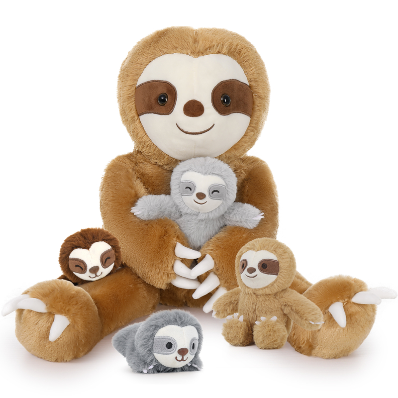 Large 22in Cute Lazy Sloth Stuffed Animal Toy 5pcs Mommy and 4 Baby Sloths Plush Perfect Birthday Gift Kids Boys Girls
