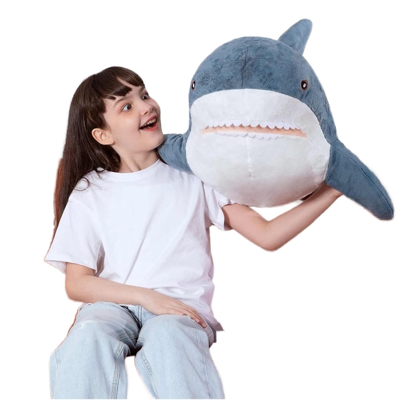 MorisMos 40-Inch Unisex Giant Shark Soft Plush Toy Custom Stuffed Cotton Hugging Pillow Washed PP Kids Stress Relief Gift