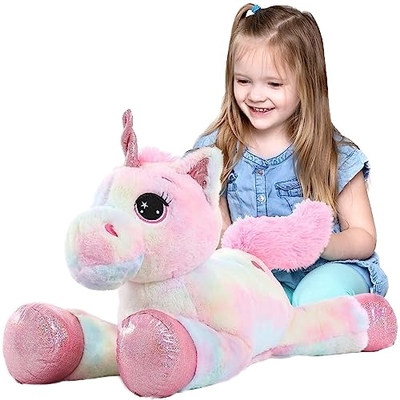 MorisMos 32in Giant Rainbow Pink Unicorn Stuffed Animals Soft Cotton Toys PP Filling Cute Birthday Decorations Bags Included