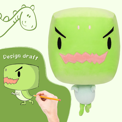 MorisMos Original 15 Inch Big Headed Dinosaur Toy Unisex Soft Cotton Polyester Cube Dino Squishy Pillow Keychain Bag Type Plush